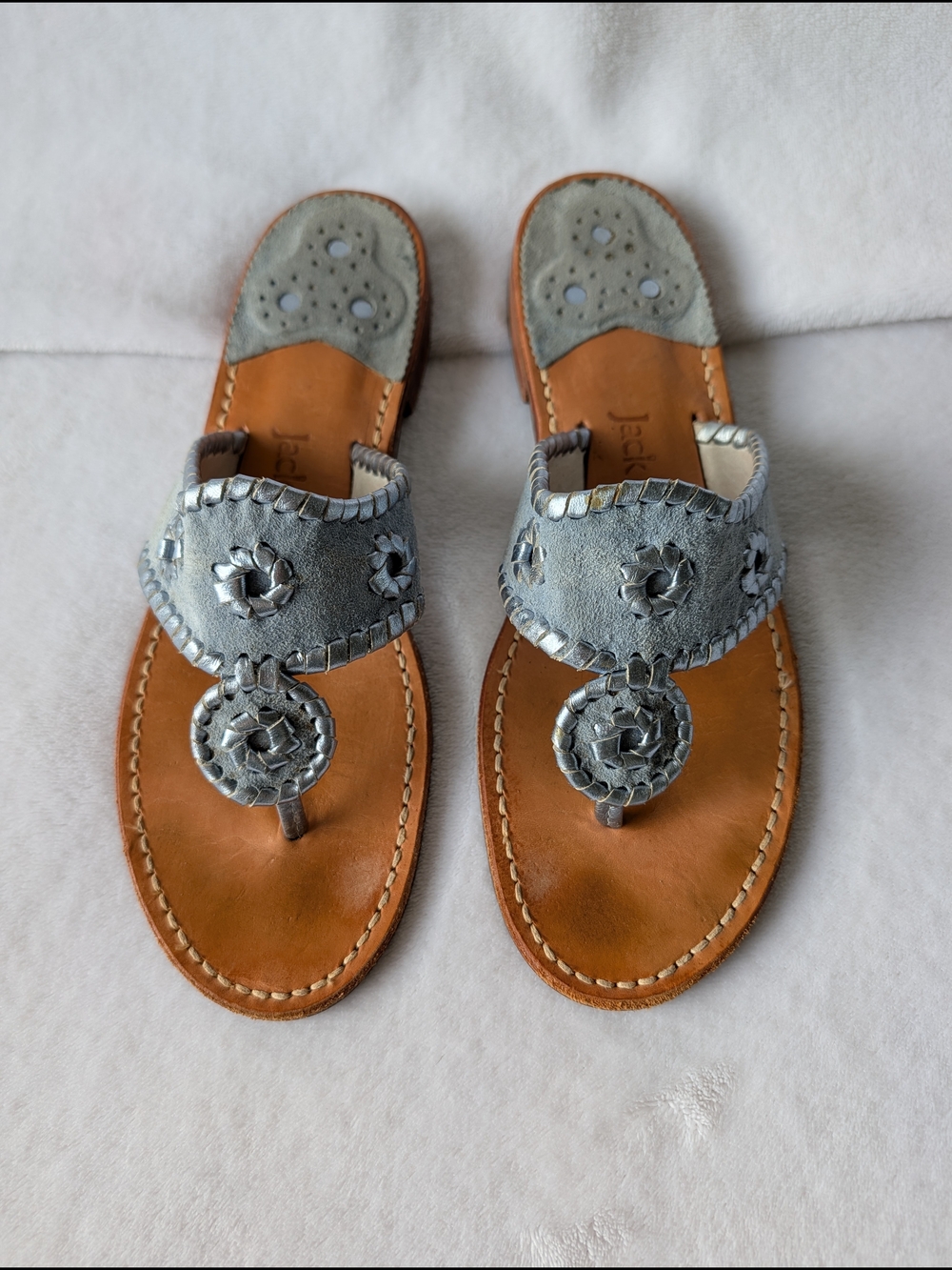 Jack Rogers Silver Gray Suede Thong Sandals